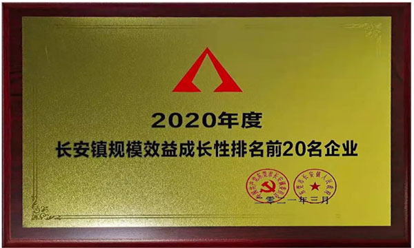 中塑荣获“2020年度长安镇规模效益成长性排名前20名企业”